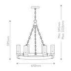 Hinkley Sawyer Exterior 6 Light Chandelier Sequoia Wood Effect with Rust Iron Accents