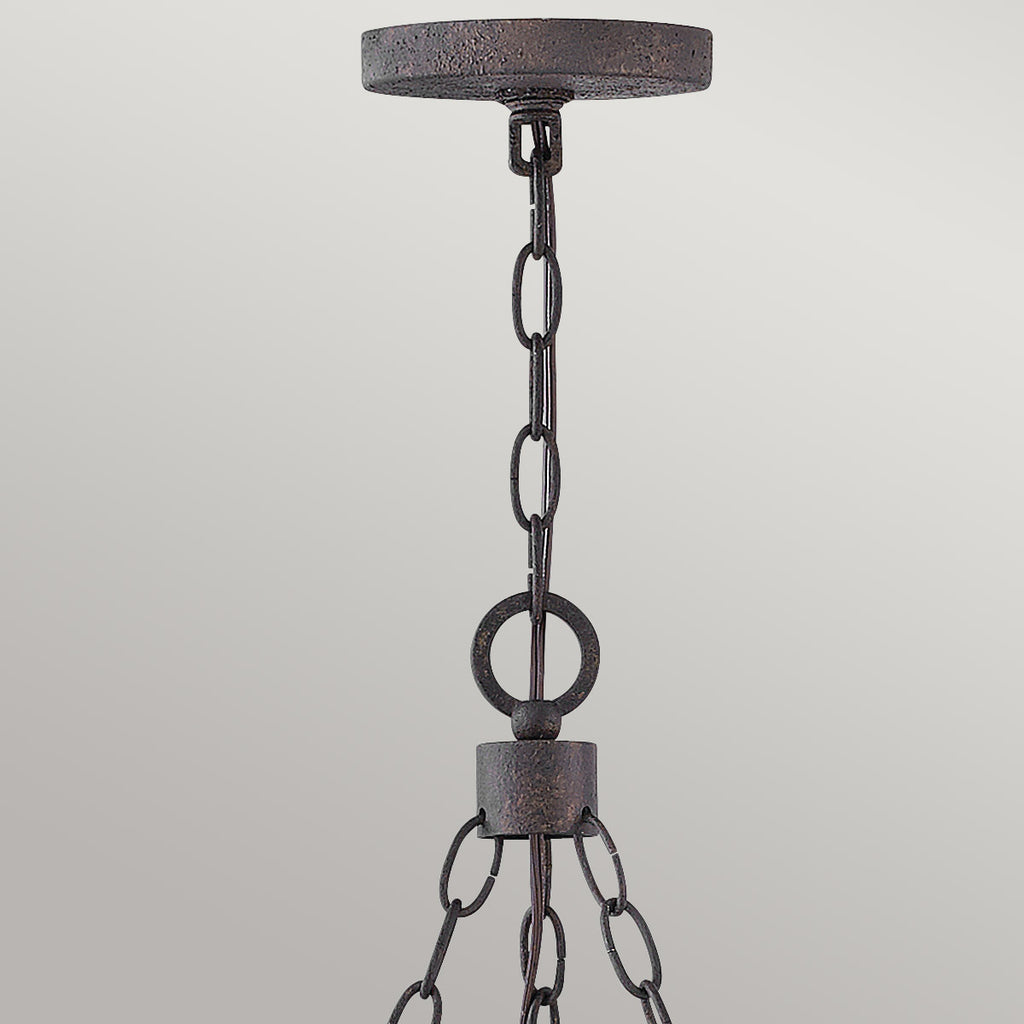 Hinkley Sawyer Exterior 6 Light Chandelier Sequoia Wood Effect with Rust Iron Accents