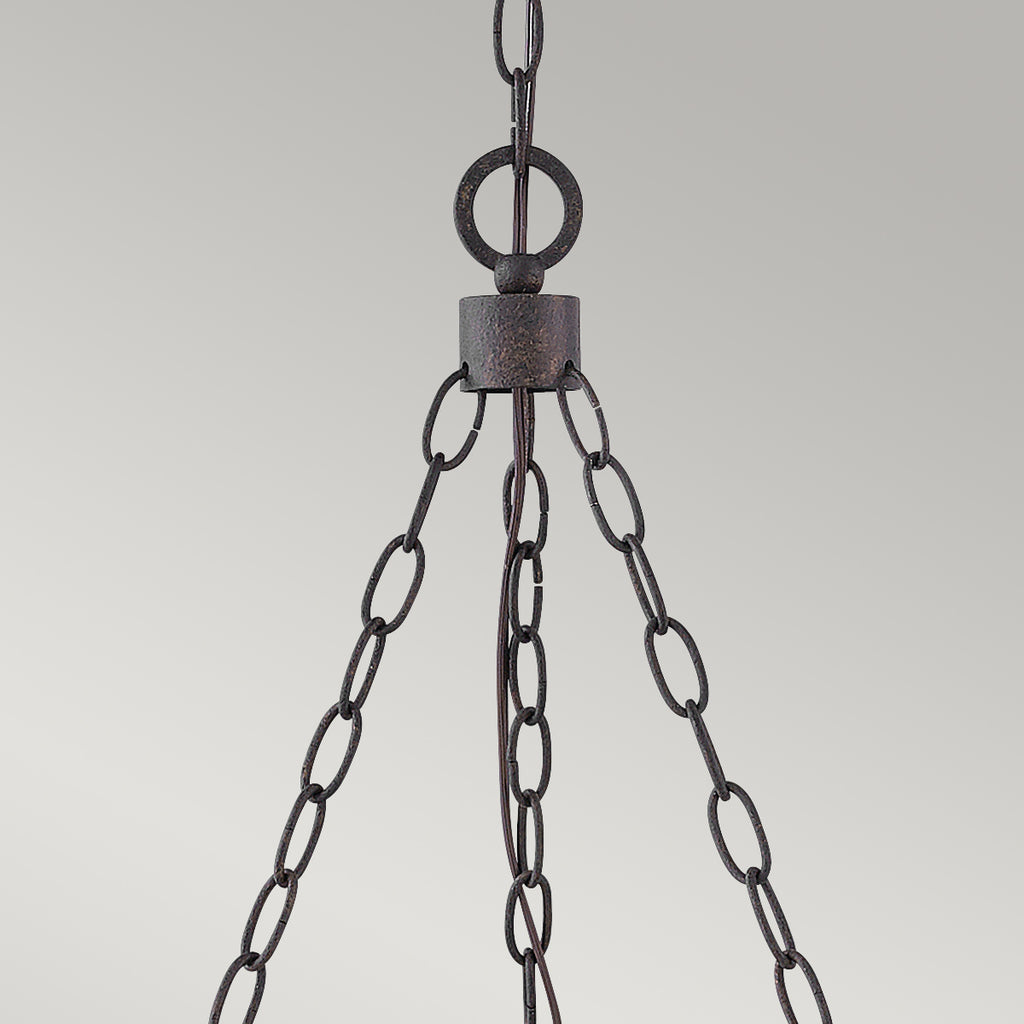 Hinkley Sawyer Exterior 6 Light Chandelier Sequoia Wood Effect with Rust Iron Accents