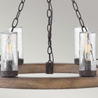 Hinkley Sawyer Exterior 6 Light Chandelier Sequoia Wood Effect with Rust Iron Accents