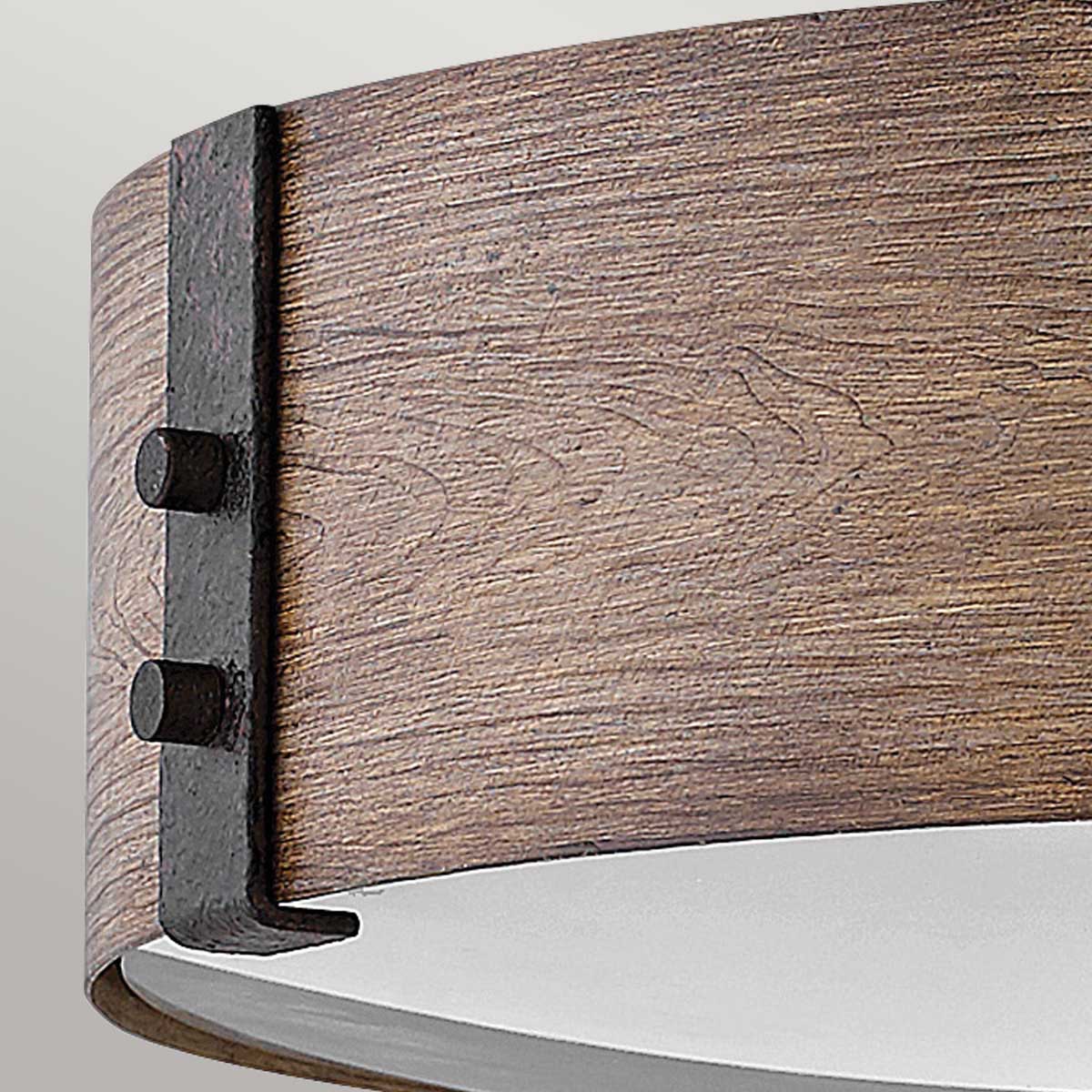 Hinkley Sawyer Exterior Flush Ceiling Light Sequoia Wood Effect with Rust Iron Accents