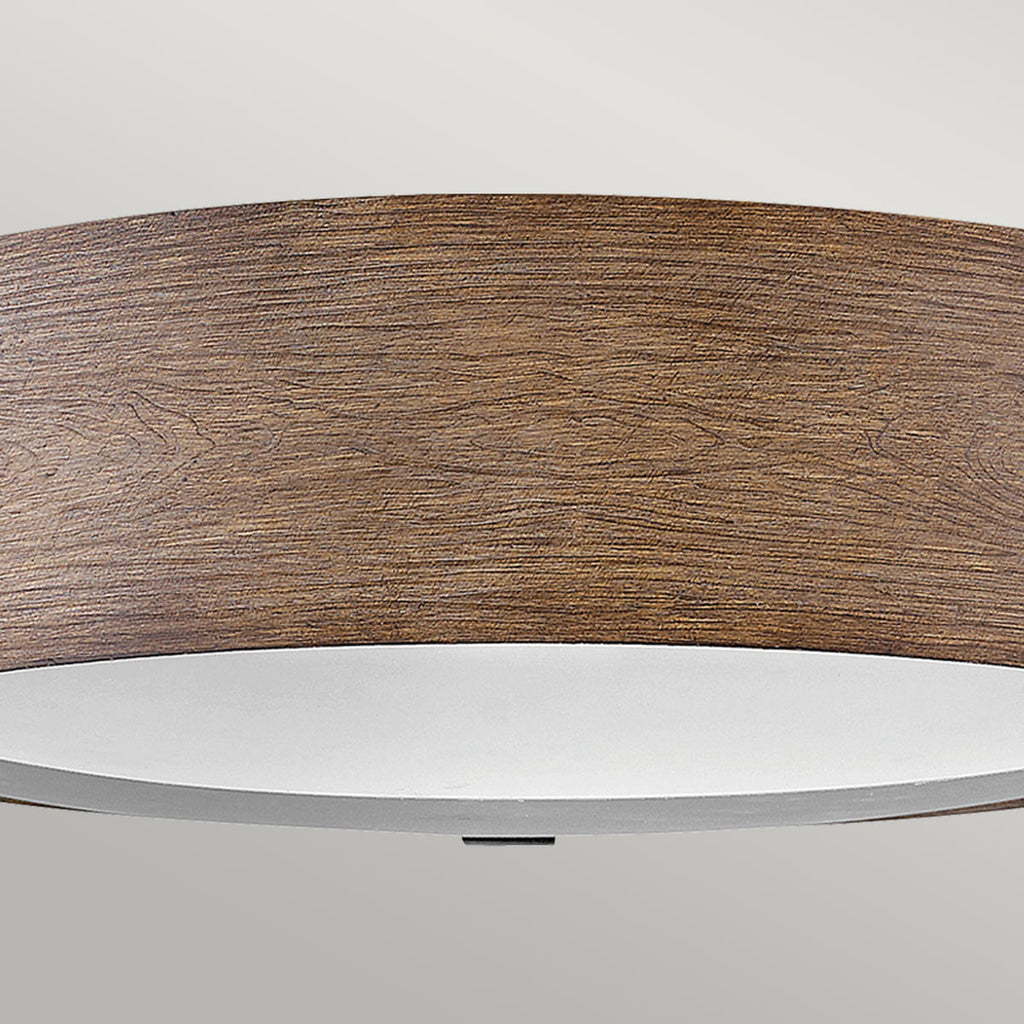 Hinkley Sawyer Exterior Flush Ceiling Light Sequoia Wood Effect with Rust Iron Accents
