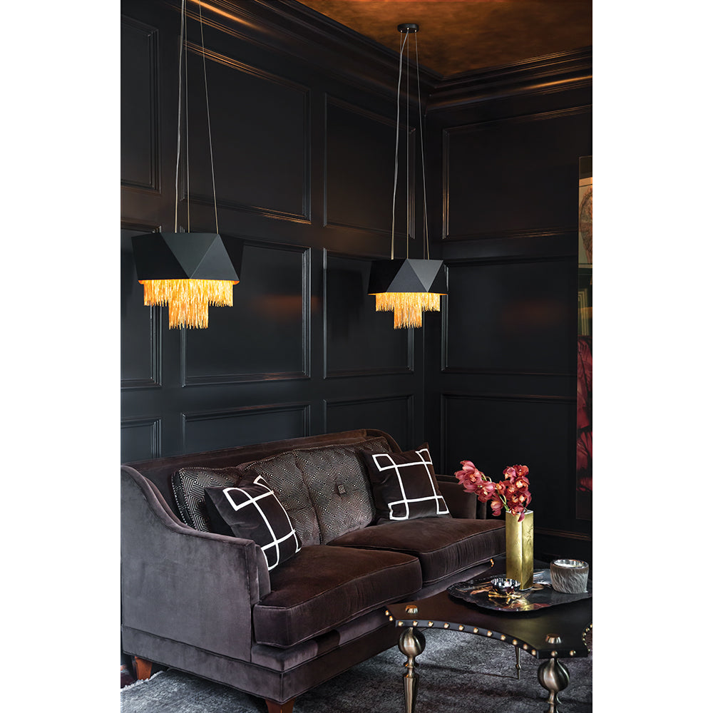 Hinkley Zuma 6 Light Pendant Light in Satin Black and Gold