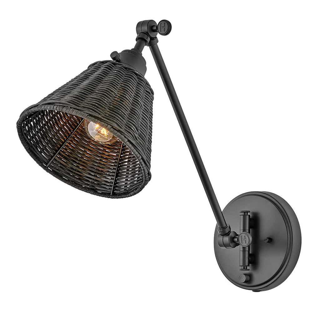 Hinkley Arti Wall Light Black with Black Rattan Shade
