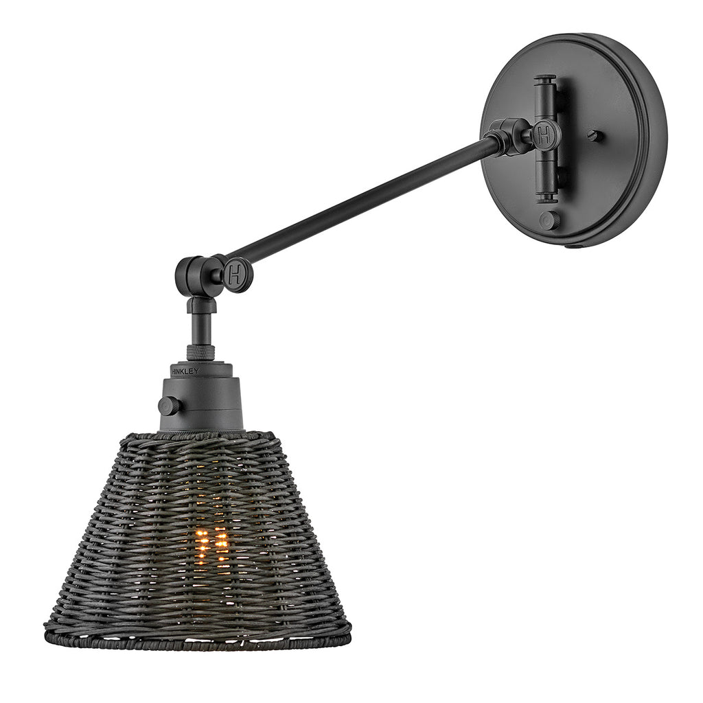 Hinkley Arti Wall Light Black with Black Rattan Shade