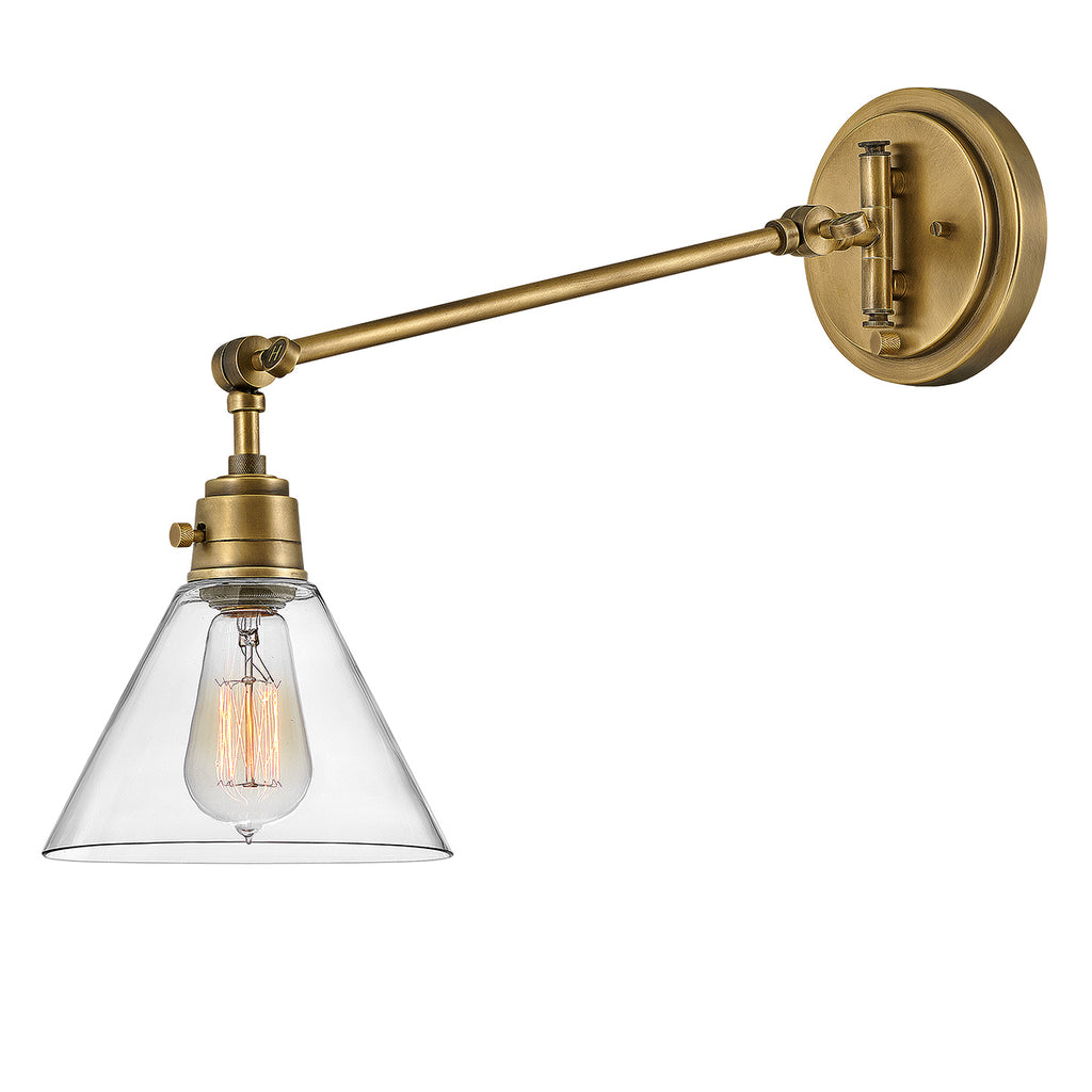 Hinkley Arti Wall Light Heritage Brass with Clear Glass Shade