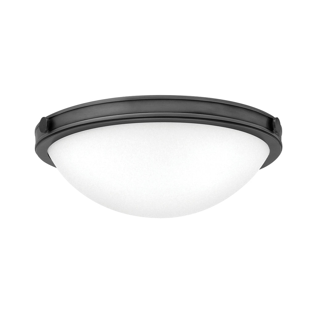 Hinkley Collier 2 Light Small Flush Ceiling Fitting Black Oxide with Seeded Glass