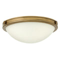Hinkley Collier 2 Light Flush Ceiling Light in Heritage Brass with Opal Shade