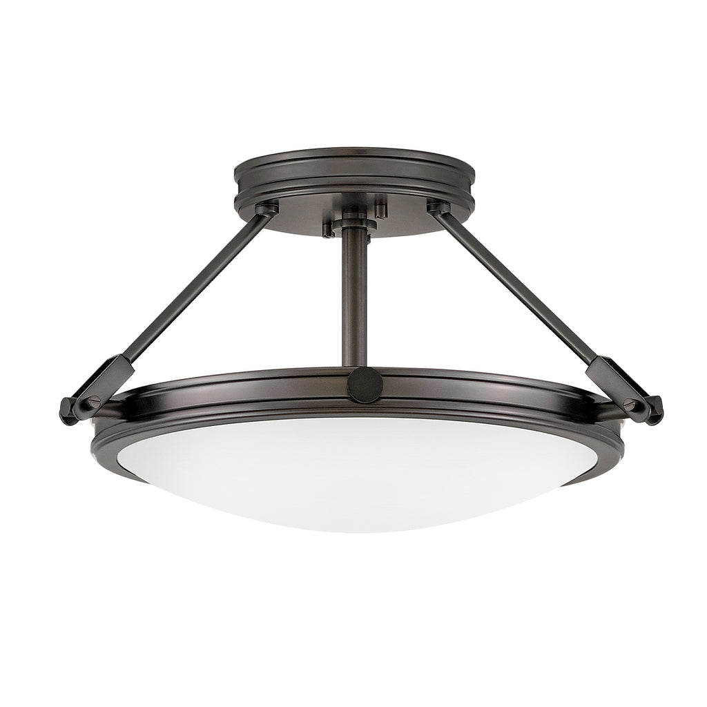 Hinkley Collier 3 light Small Semi-Flush Fitting Black Oxide with Opal Shade