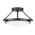Hinkley Collier 3 light Small Semi-Flush Fitting Black Oxide with Opal Shade