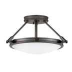 Hinkley Collier 3 light Small Semi-Flush Fitting Black Oxide with Opal Shade