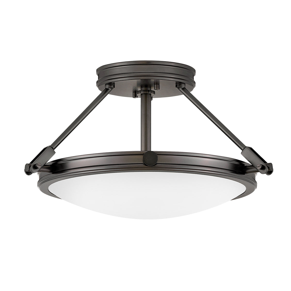 Hinkley Collier 3 light Small Semi-Flush Fitting Black Oxide with Opal Shade