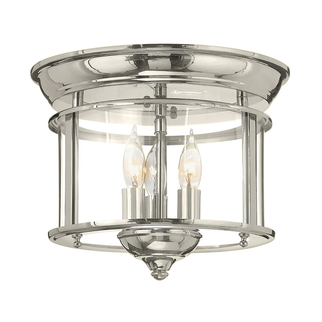 Hinkley Gentry 3 Light Flush Ceiling Light in Polished Nickel