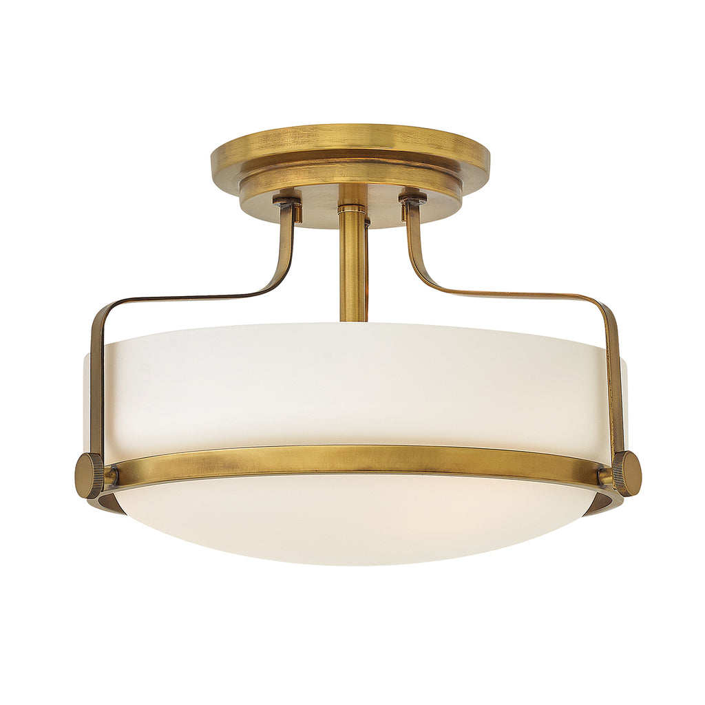 Hinkley Harper Small 3 Light Semi Flush Ceiling Light in Heritage Brass