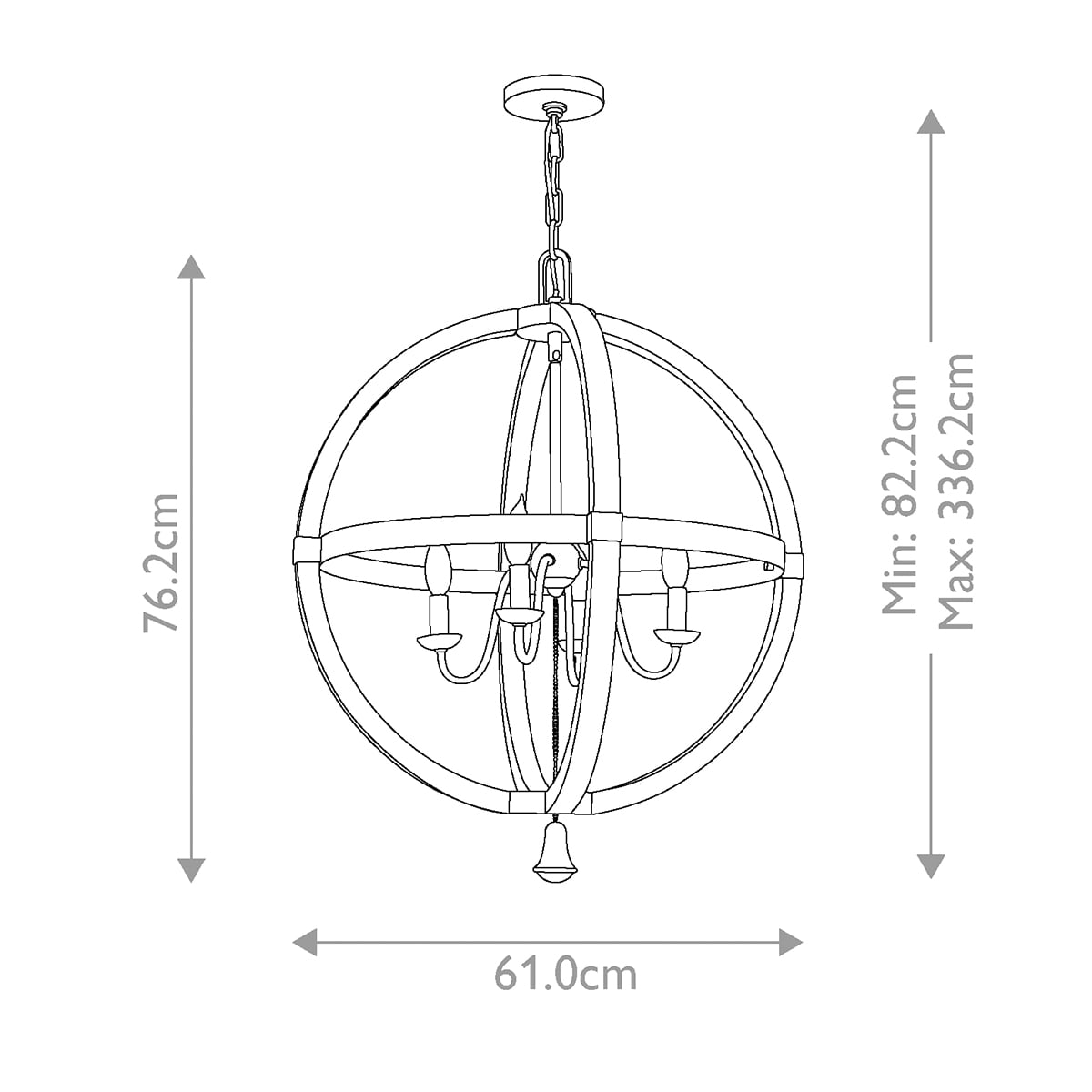 Hinkley Middlefield 4 Light Circular Chandelier in Iron Rust, dimensions