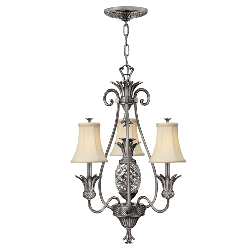 Hinkley Plantation 3 Light Chandelier in Polished Antique Nickel