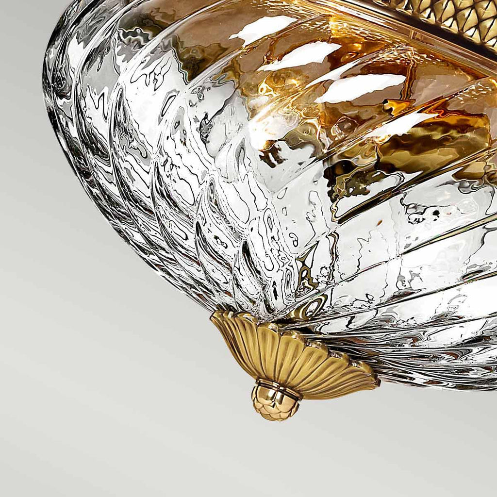 Hinkley Plantation 3 Light Flush Ceiling Light in Burnished Brass, detail