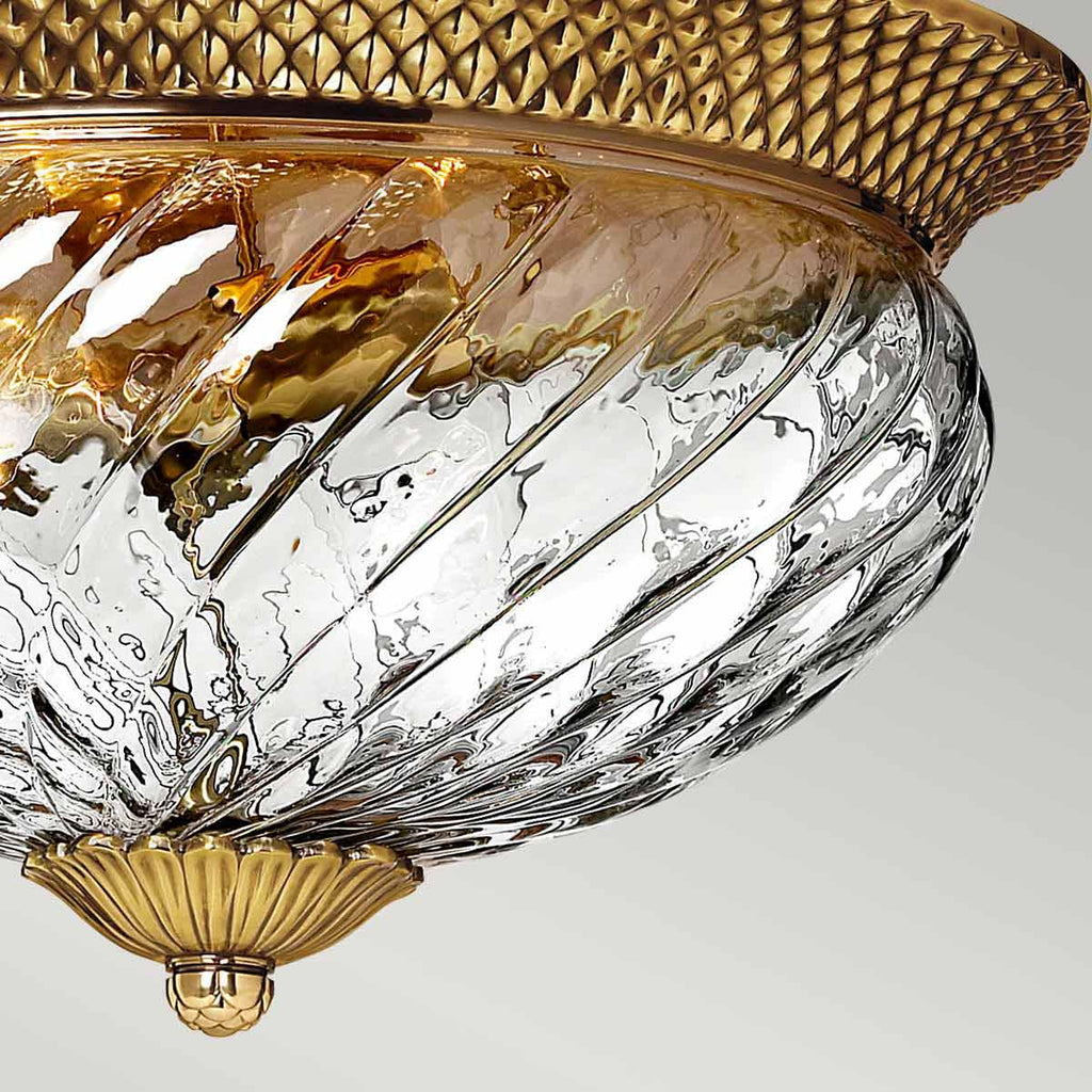 Hinkley Plantation 3 Light Flush Ceiling Light in Burnished Brass, detail