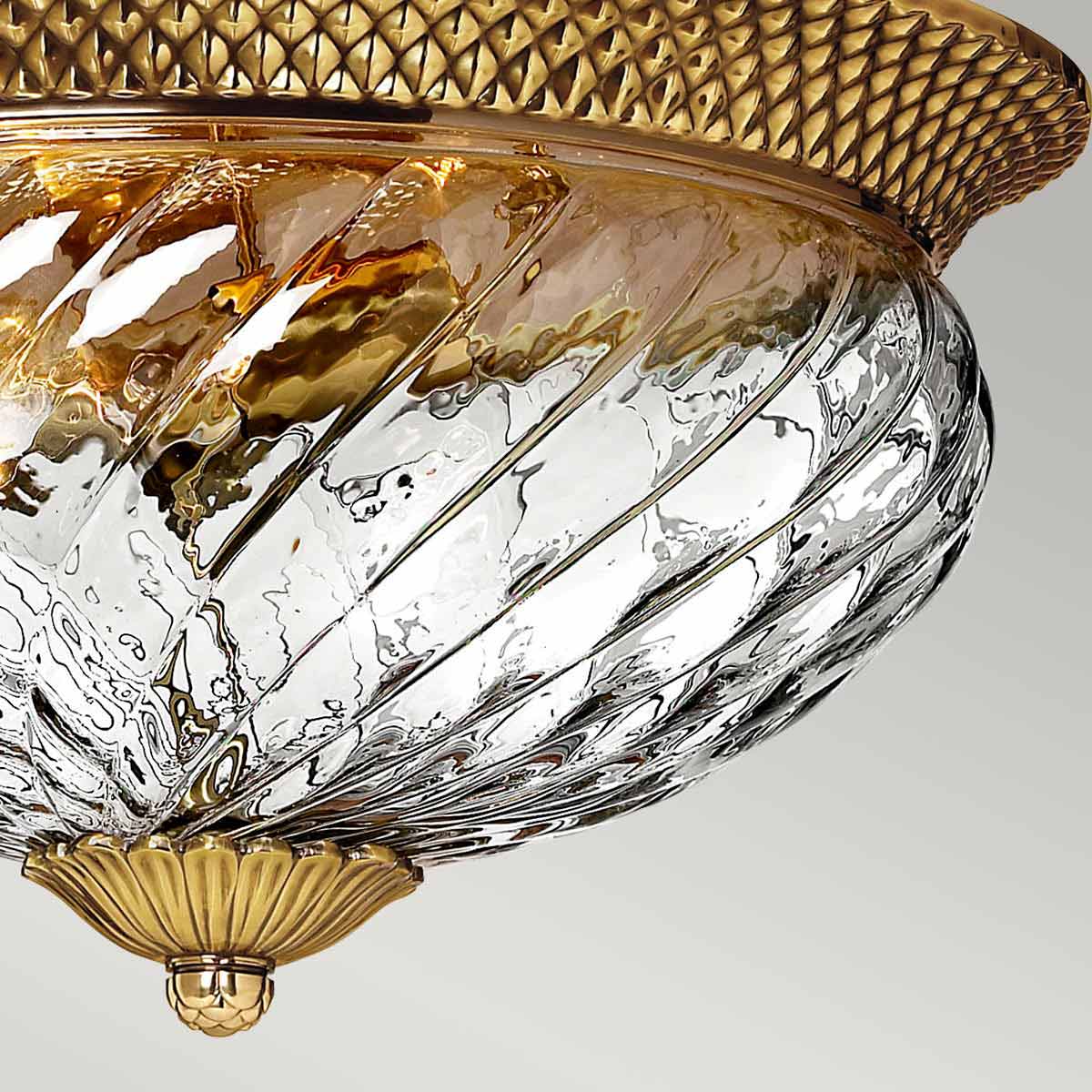 Hinkley Plantation 3 Light Flush Ceiling Light in Burnished Brass, detail