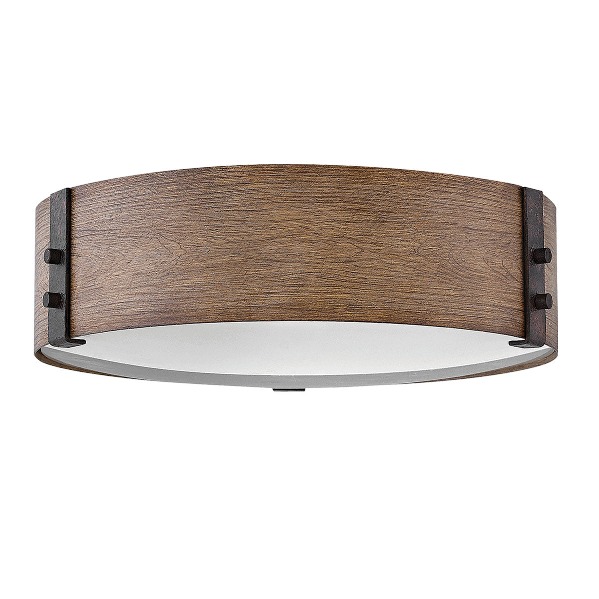 Hinkley Sawyer Exterior Flush Ceiling Light Sequoia Wood Effect with Rust Iron Accents
