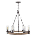 Hinkley Sawyer Exterior 6 Light Chandelier Sequoia Wood Effect with Rust Iron Accents