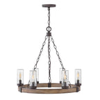 Hinkley Sawyer Exterior 6 Light Chandelier Sequoia Wood Effect with Rust Iron Accents