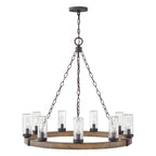 Hinkley Sawyer Exterior 9 Light Chandelier Sequoia Wood Effect with Rust Iron Accents