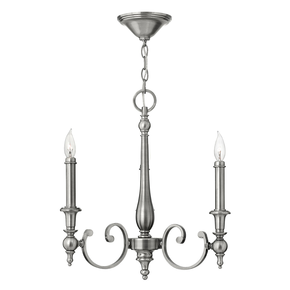 Hinkley Yorktown 3 Light Chandelier in Antique Nickel
