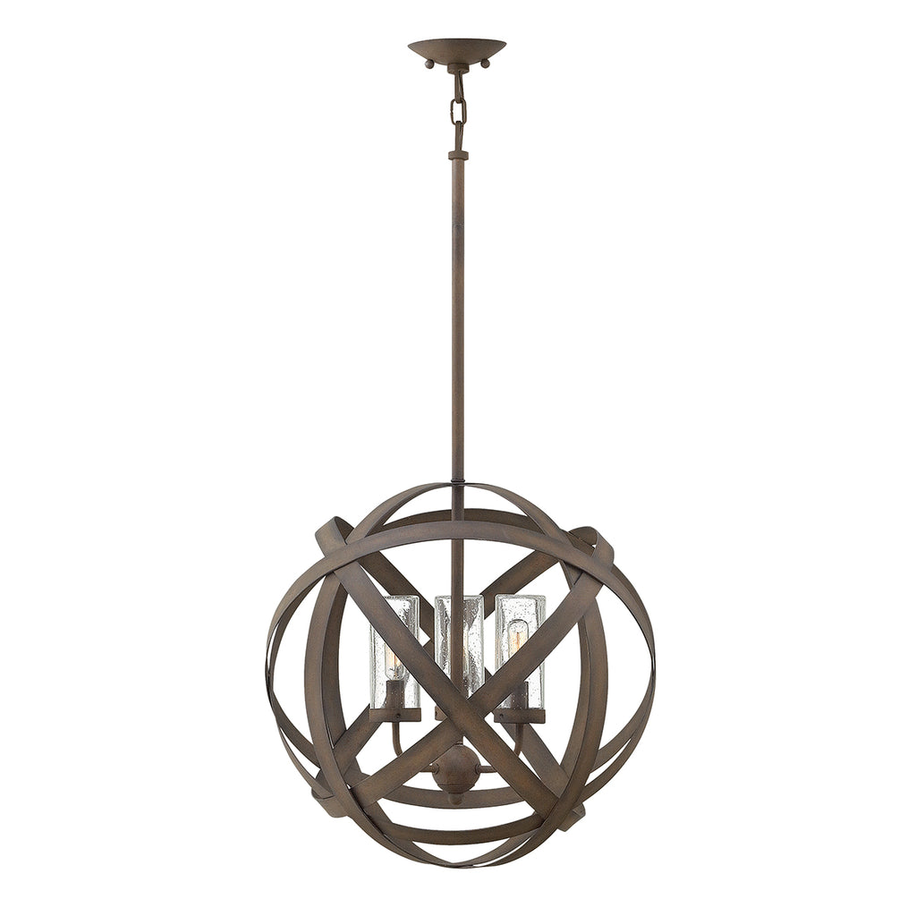 Hinkley Carson 3 Light Outdoor Pendant Light in Vintage Iron