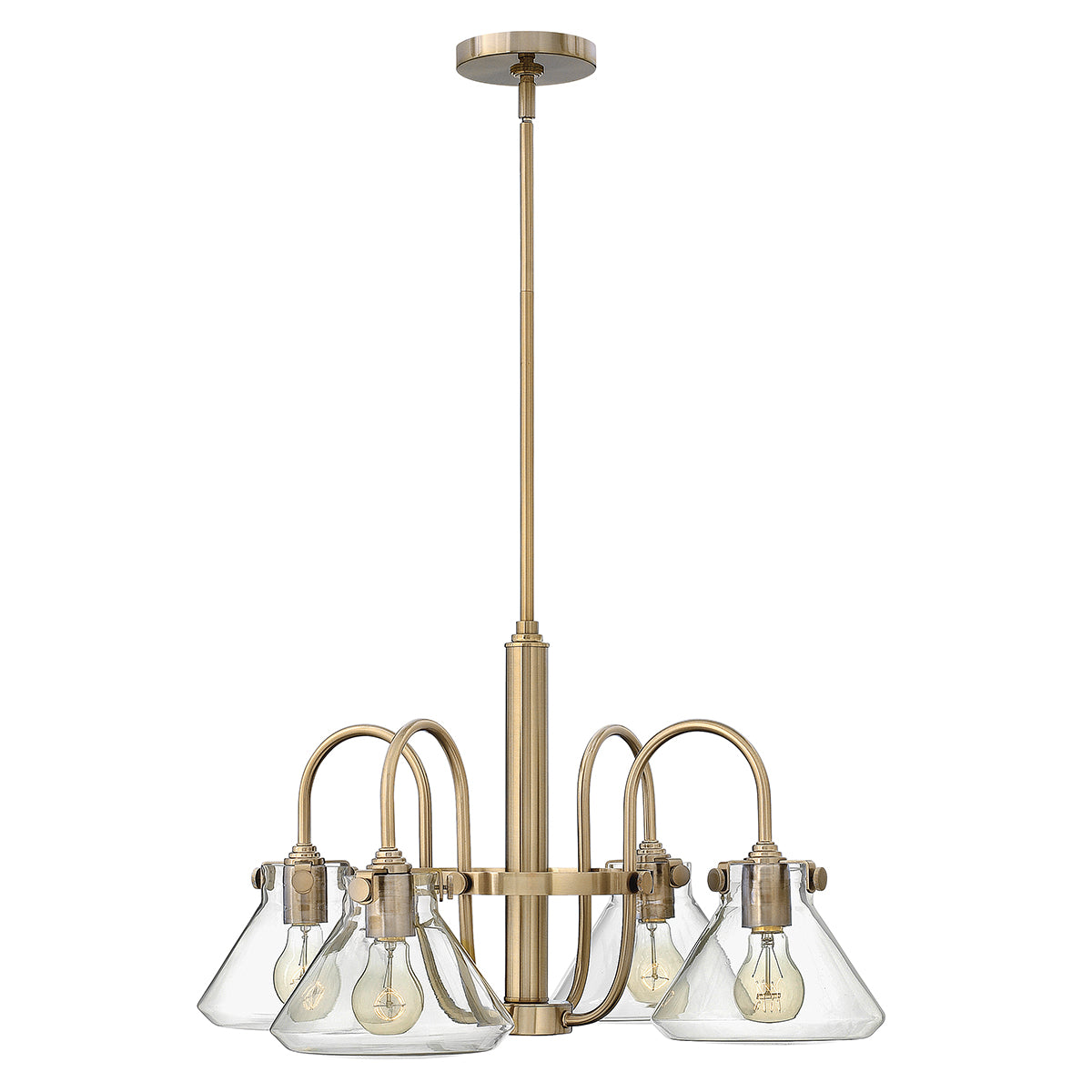 Hinkley Congress 4 Light Pendant Light in Brushed Caramel with Clear Cone Shade