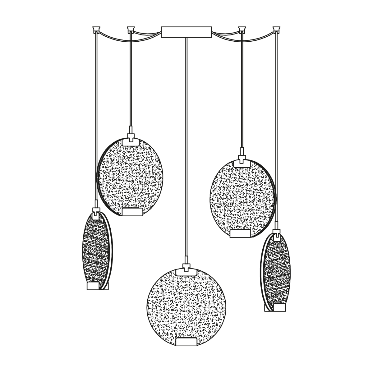 Masiero Horo 5 Light LED Hanging Glass Ceiling Pendant HORO-S5-TR