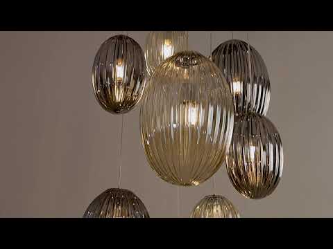 Schuller Ovila 13 Light Pendant Light in Chrome with Cognac and Smoky Grey