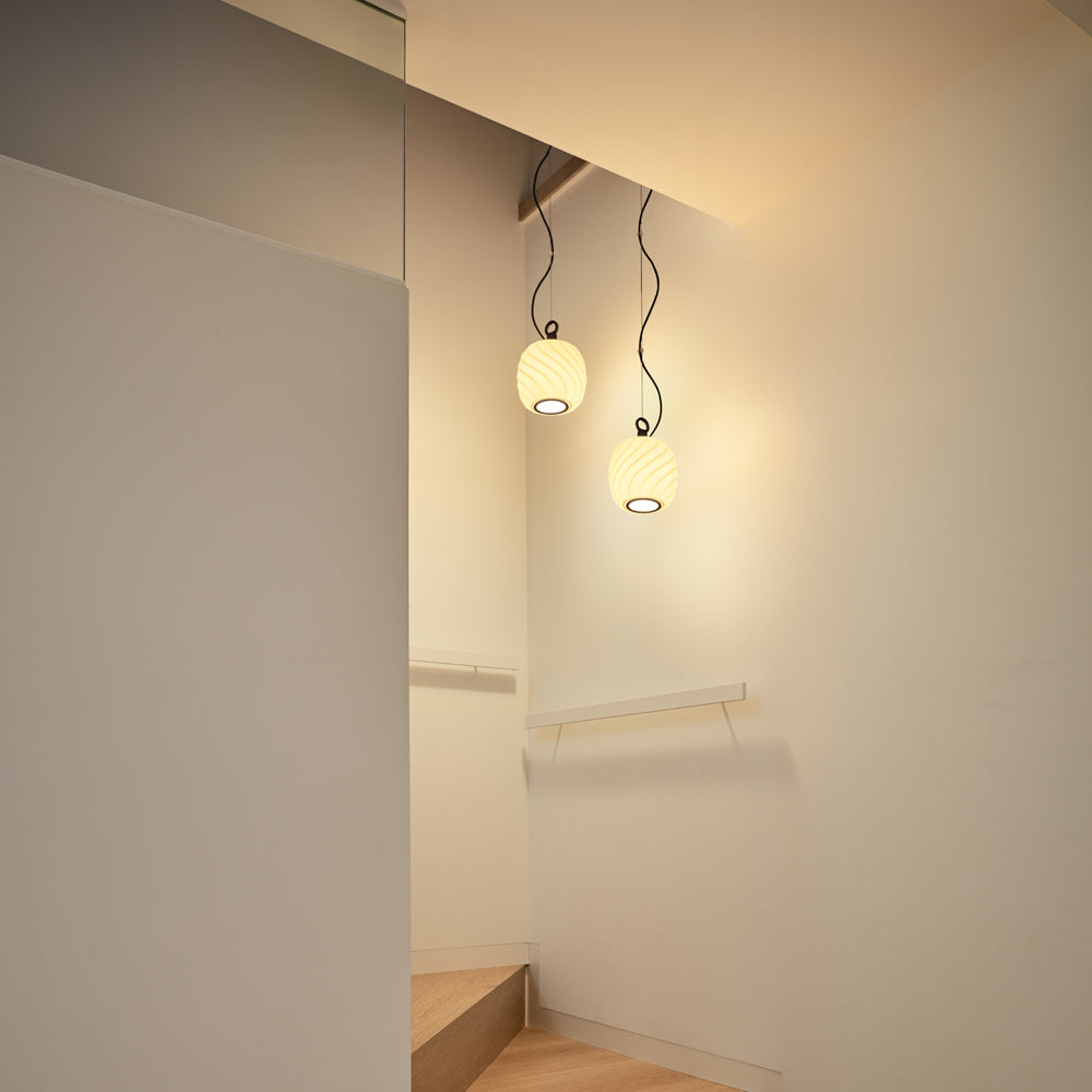 Lladró Ice Cream Pendant Light in Black with Porcelain Shade
