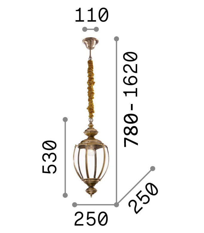 Ideal Lux 005911 Norma Single Light Indoor Hanging Lantern Pendant Antique Brass Finish 