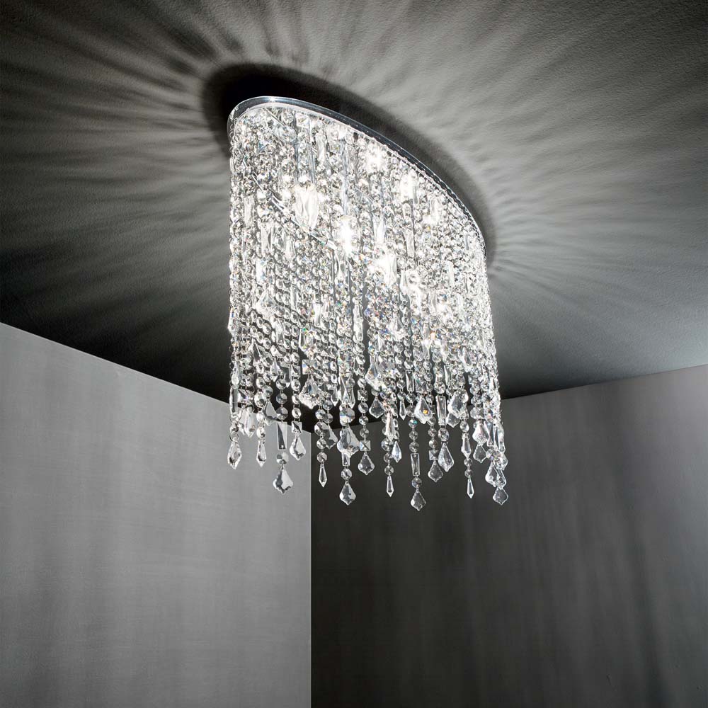 Ideal Lux 008370 Rain 3Lt Chrome Flush Crystal Ceiling Fitting