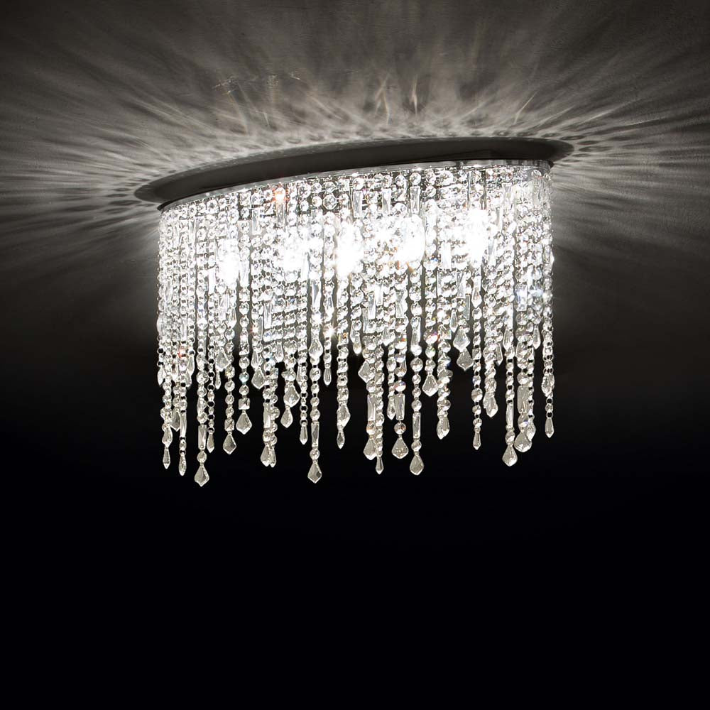 Ideal Lux 008370 Rain 3Lt Chrome Flush Crystal Ceiling Fitting