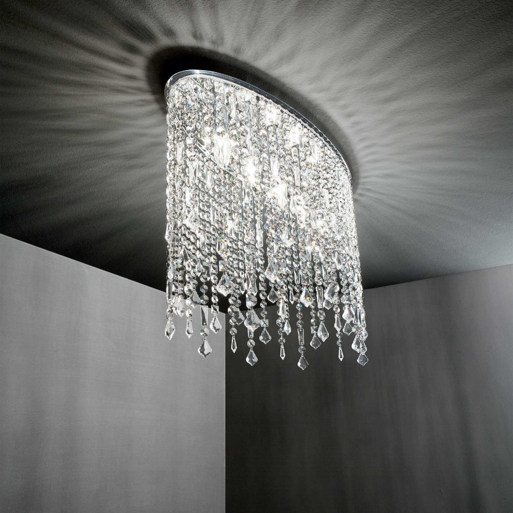 Ideal Lux 008455 Rain 5Lt Chrome Flush Crystal Ceiling Fitting