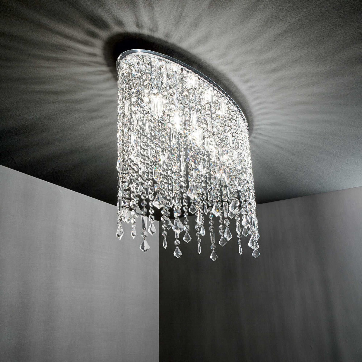 Ideal Lux 008455 Rain 5Lt Chrome Flush Crystal Ceiling Fitting