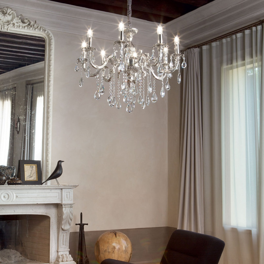Ideal Lux 014395 Impero Crystal 8 Light Chandelier Silver Frame