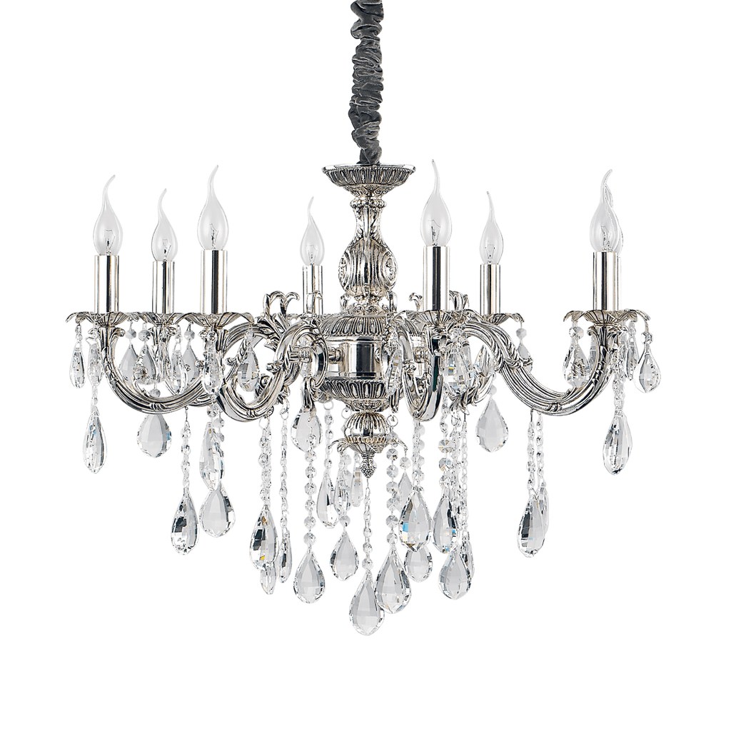 Ideal Lux 014395 Impero Crystal 8 Light Chandelier Silver Frame