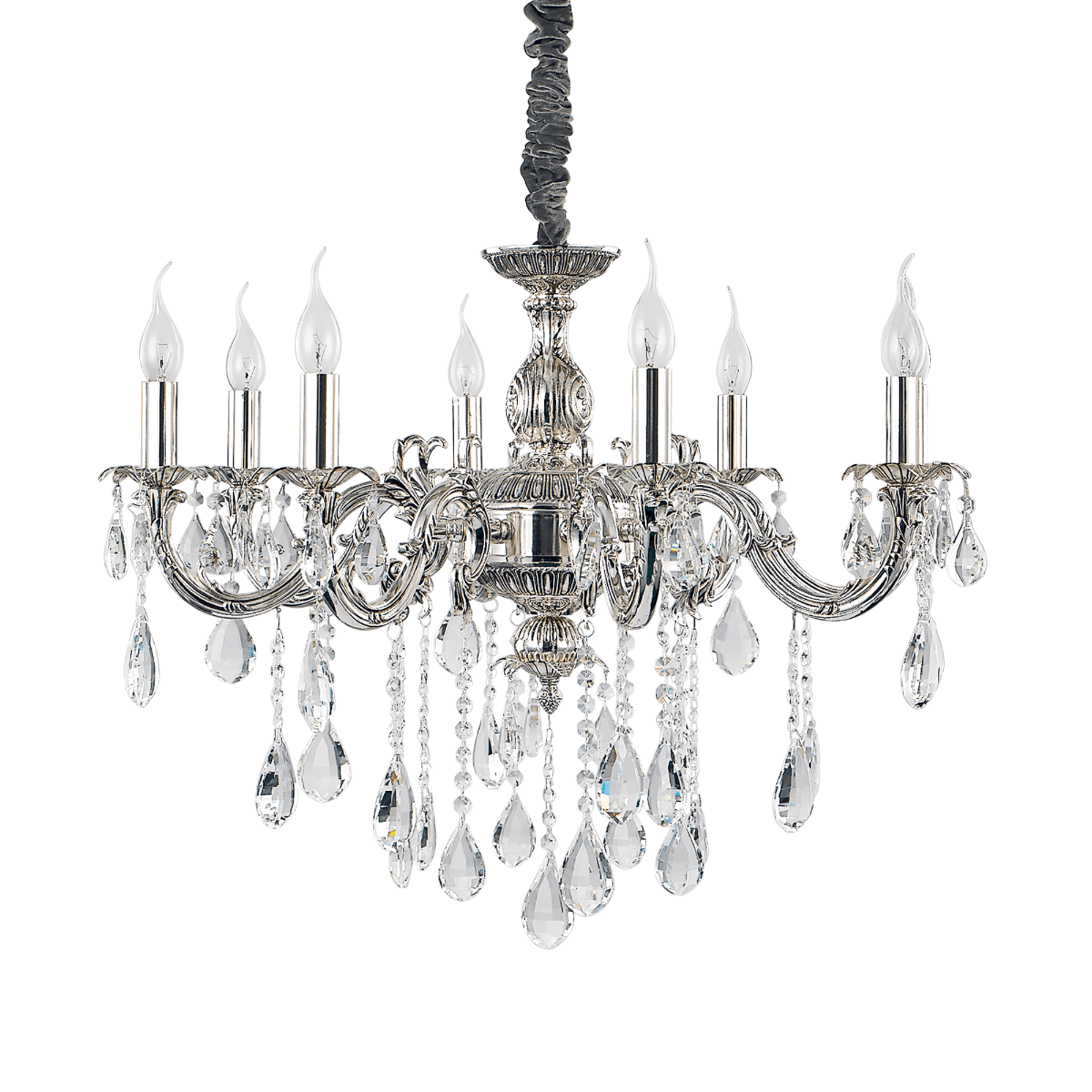 Ideal Lux 014395 Impero Crystal 8 Light Chandelier Silver Frame