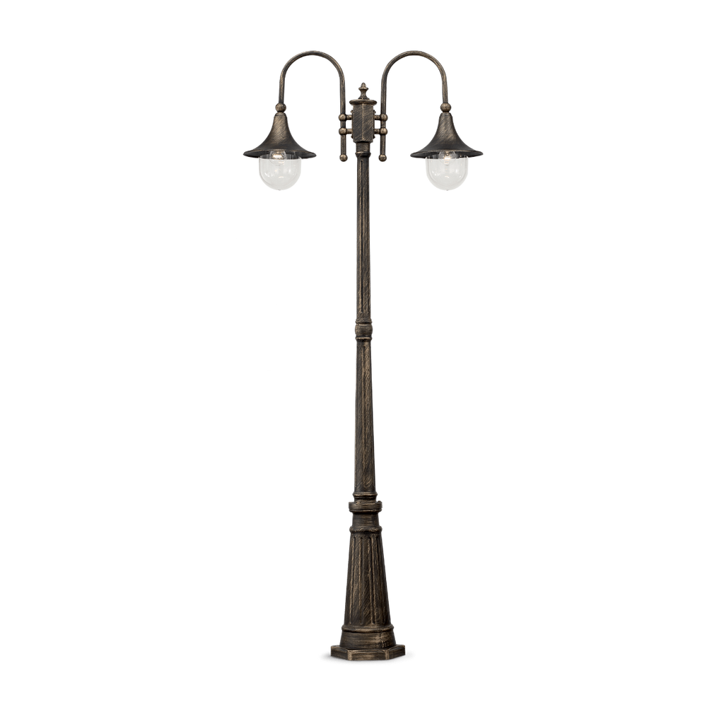 Ideal Lux 024097 TOP Twin Outdoor Lamp Post Black and Gold Frame