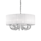 Ideal Lux 035826 Swan Crystal 6 Light Pendant White Shade Chrome Frame
