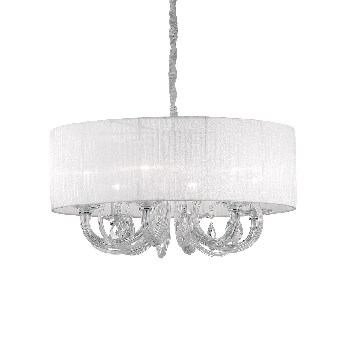 Ideal Lux 035826 Swan Crystal 6 Light Pendant White Shade Chrome Frame