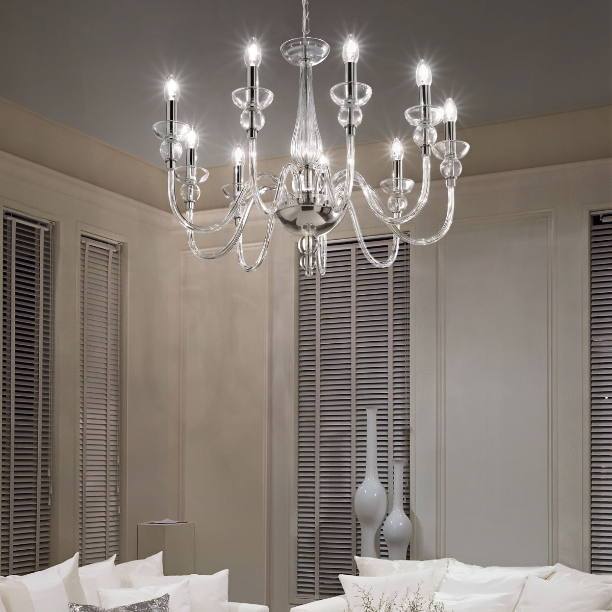 Ideal Lux 044453 Doge 9 Light Chandelier Clear Glass Frame