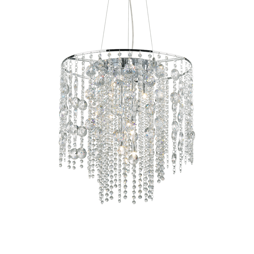 Ideal Lux 044767 Evasion Crystal 10 Light Pendant Chrome Frame