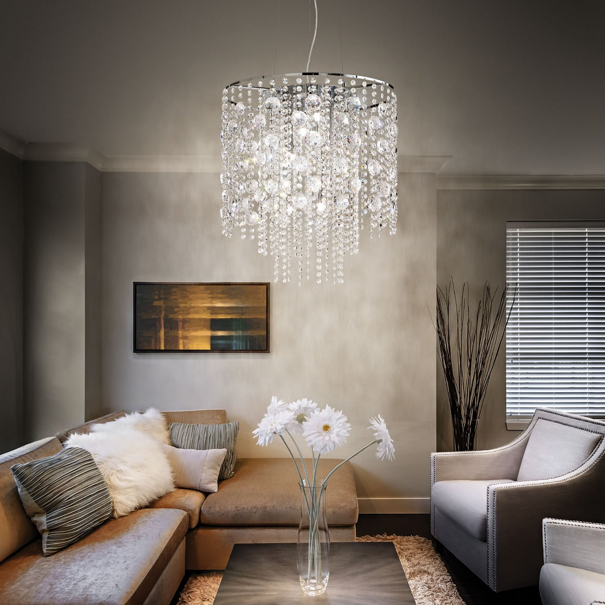Ideal Lux 044774 Evasion Crystal 8 Light Pendant Chrome Frame