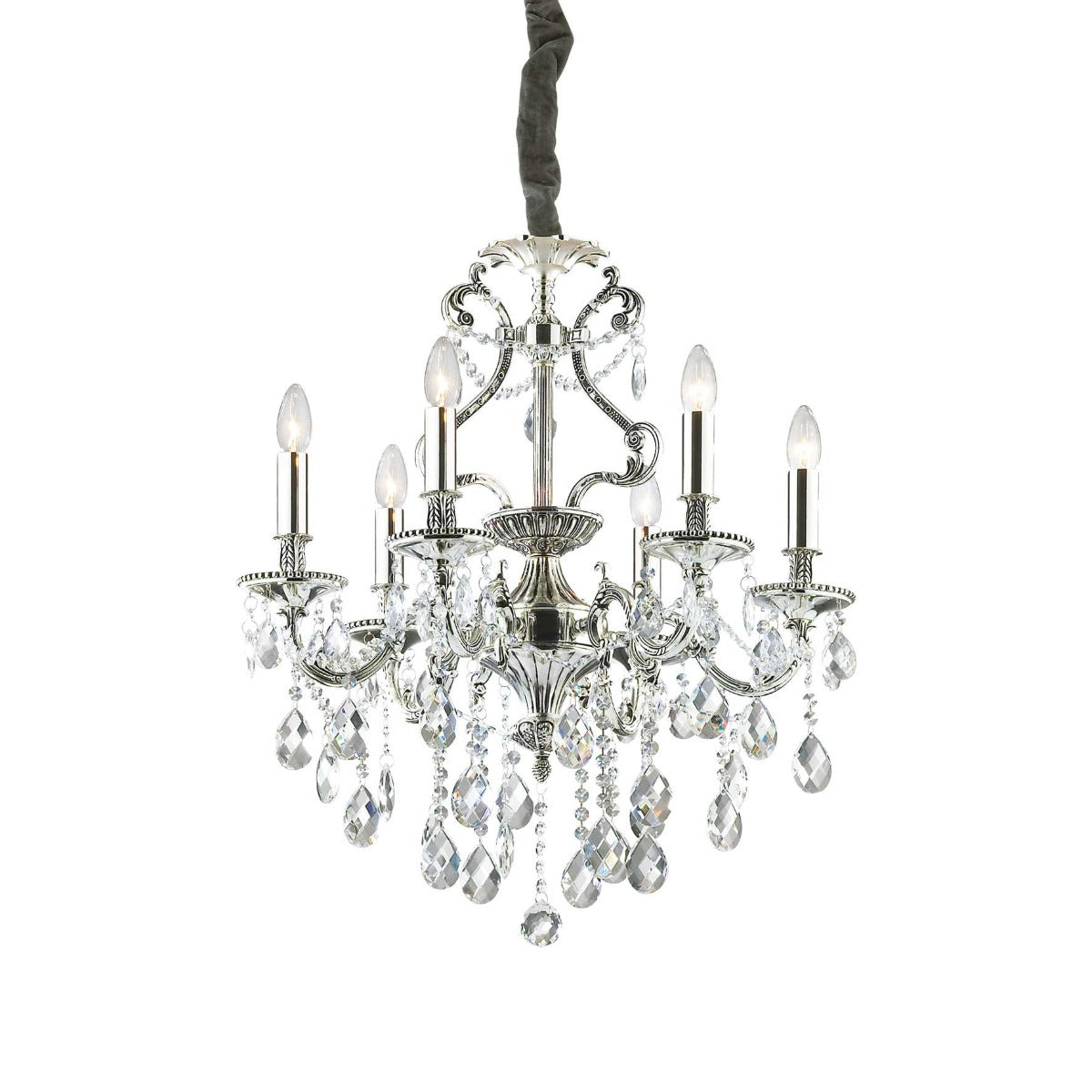 Ideal Lux 044927 Gioconda Traditional 6Lt Antique Silver Frame Chandelier Crystal