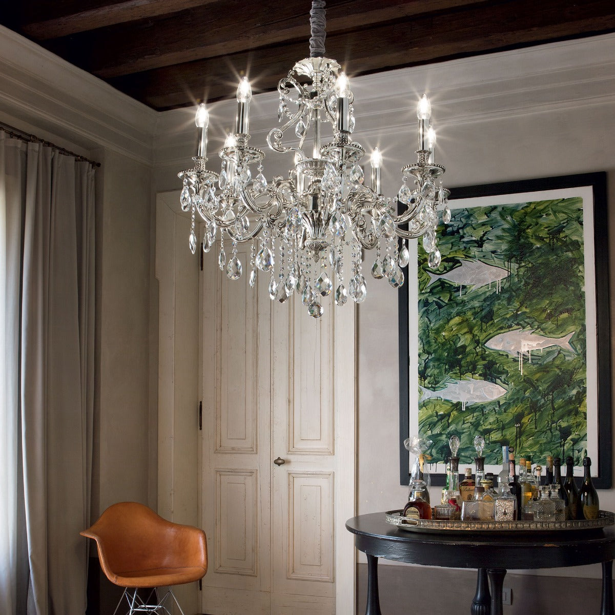 Ideal Lux 044934 Gioconda Traditional 8 Arm Chandelier Silver Frame Pendant