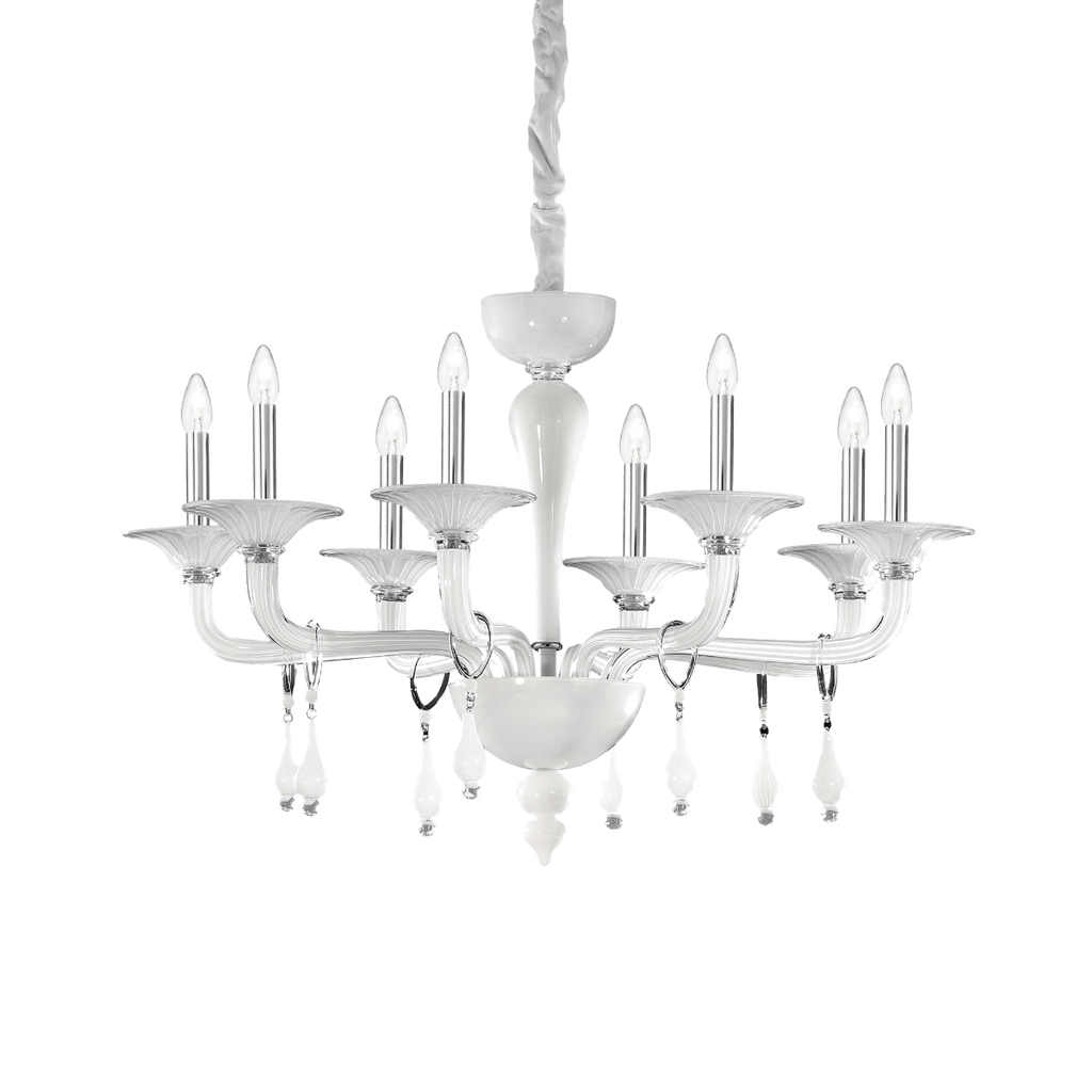 Ideal Lux 068190 Miramere 8 Light Chandelier White Frame